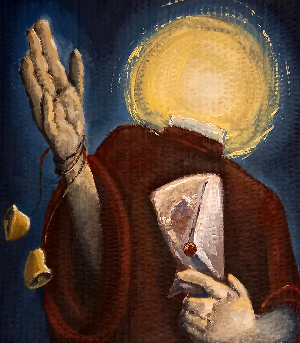 El Padre Sin Cabeza, Acrylic on cardboard, 2021.