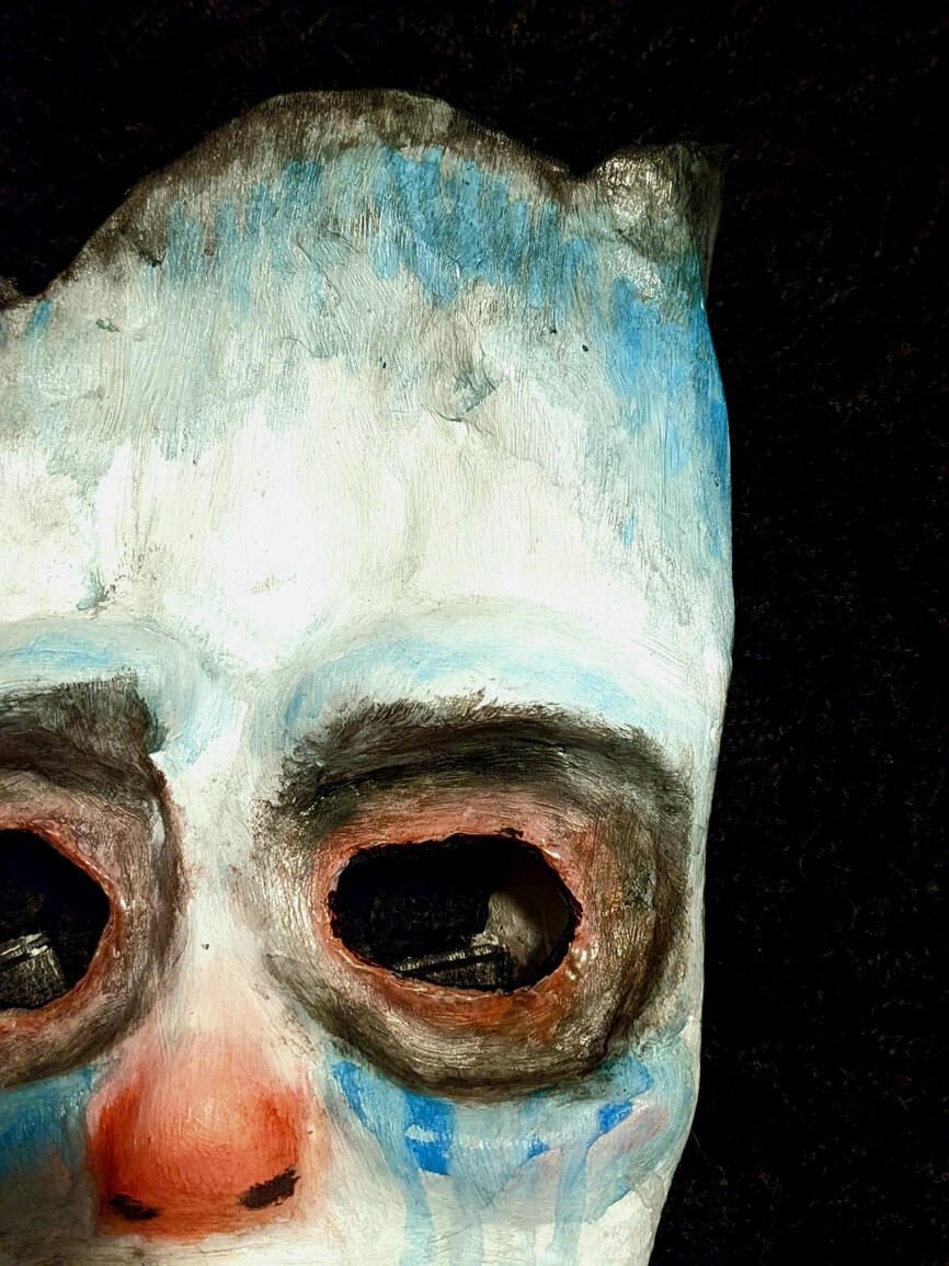 Mask 2. Paper maché reinforced with air dry clay, 2022.